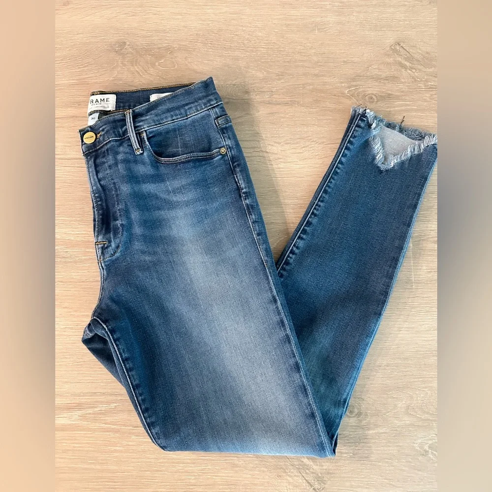 FRAME Le High Skinny Triangle Raw Hem‎ Jeans Sulham Wash Size 30 - Picture 7 of 9